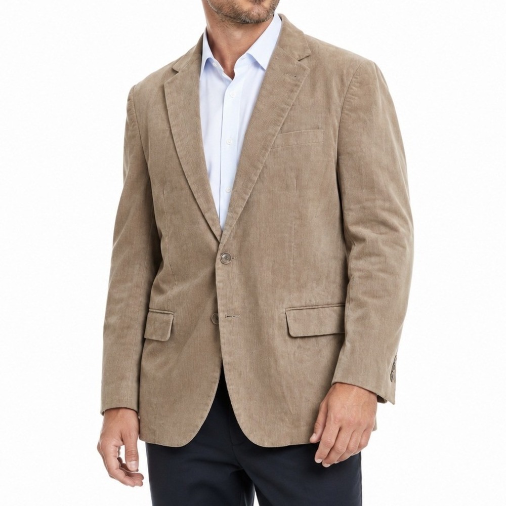 Alan Flusser Blazer Mens 46R Tan Corduroy Sport Coat Two Button Classic Academic